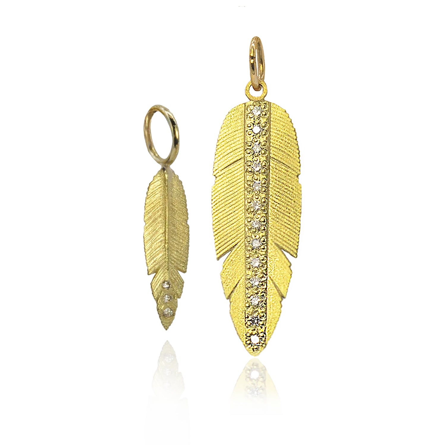 Gold & Diamond Slender Feather Charms | Rebecca Myers Collection