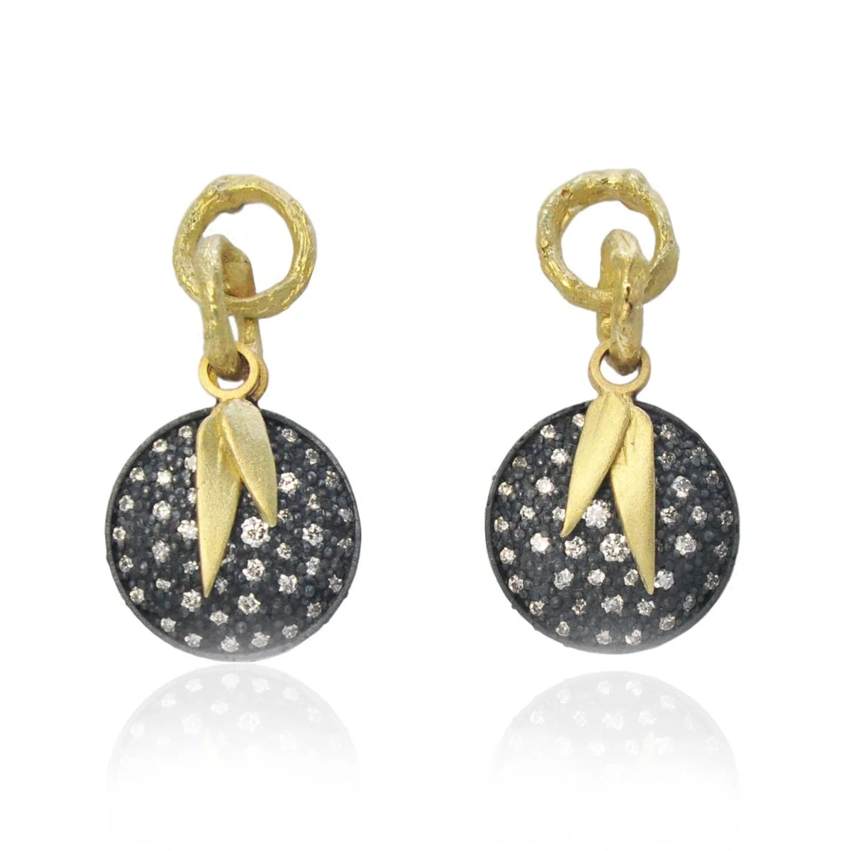Pave Disc with Bamboo Leaf Charms Jewelry Set | Rebecca Myers Collection