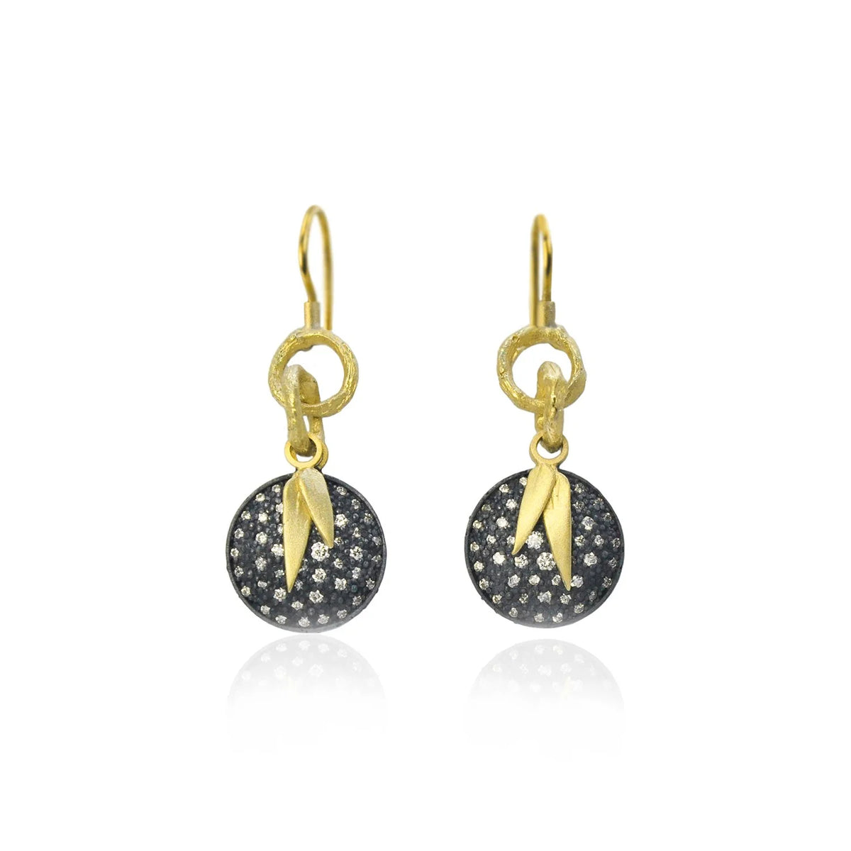 Pave Disc with Bamboo Leaf Charms Jewelry Set | Rebecca Myers Collection
