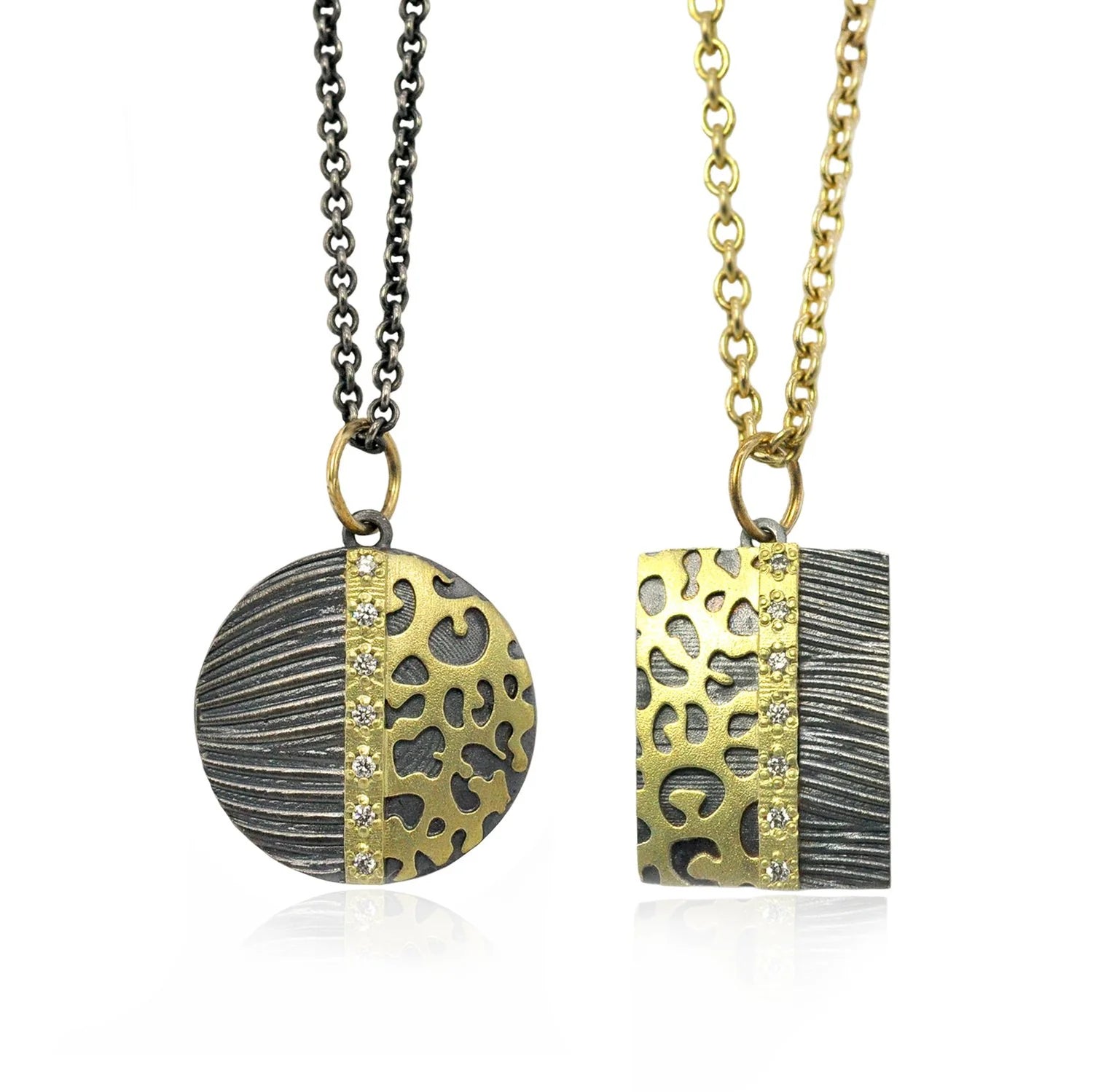 Gold and Silver Cheetah Print Pendants with Diamonds | Rebecca Myers Collection