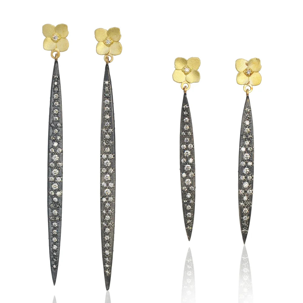 Stiletto Earrings with Gold Hydrangeas | Rebecca Myers Collection