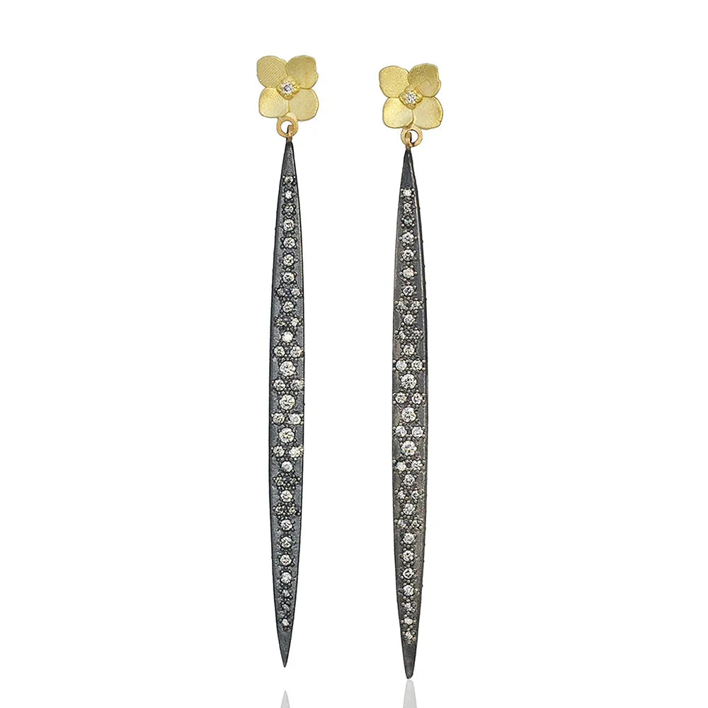 Stiletto Earrings with Gold Hydrangeas | Rebecca Myers Collection