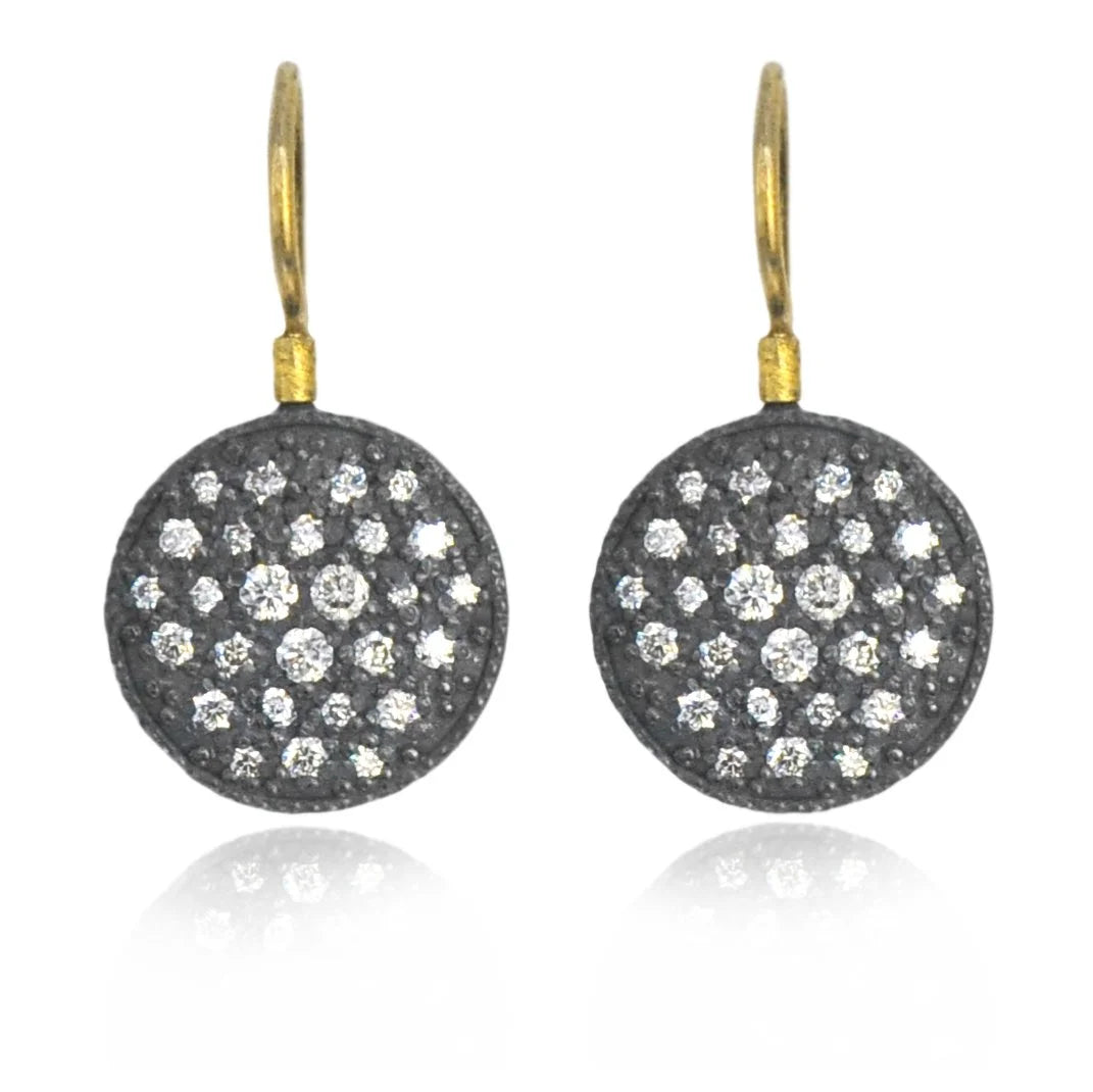 Large Oxidized Silver Pave Disc Earrings on wires | Rebecca Myers Collection