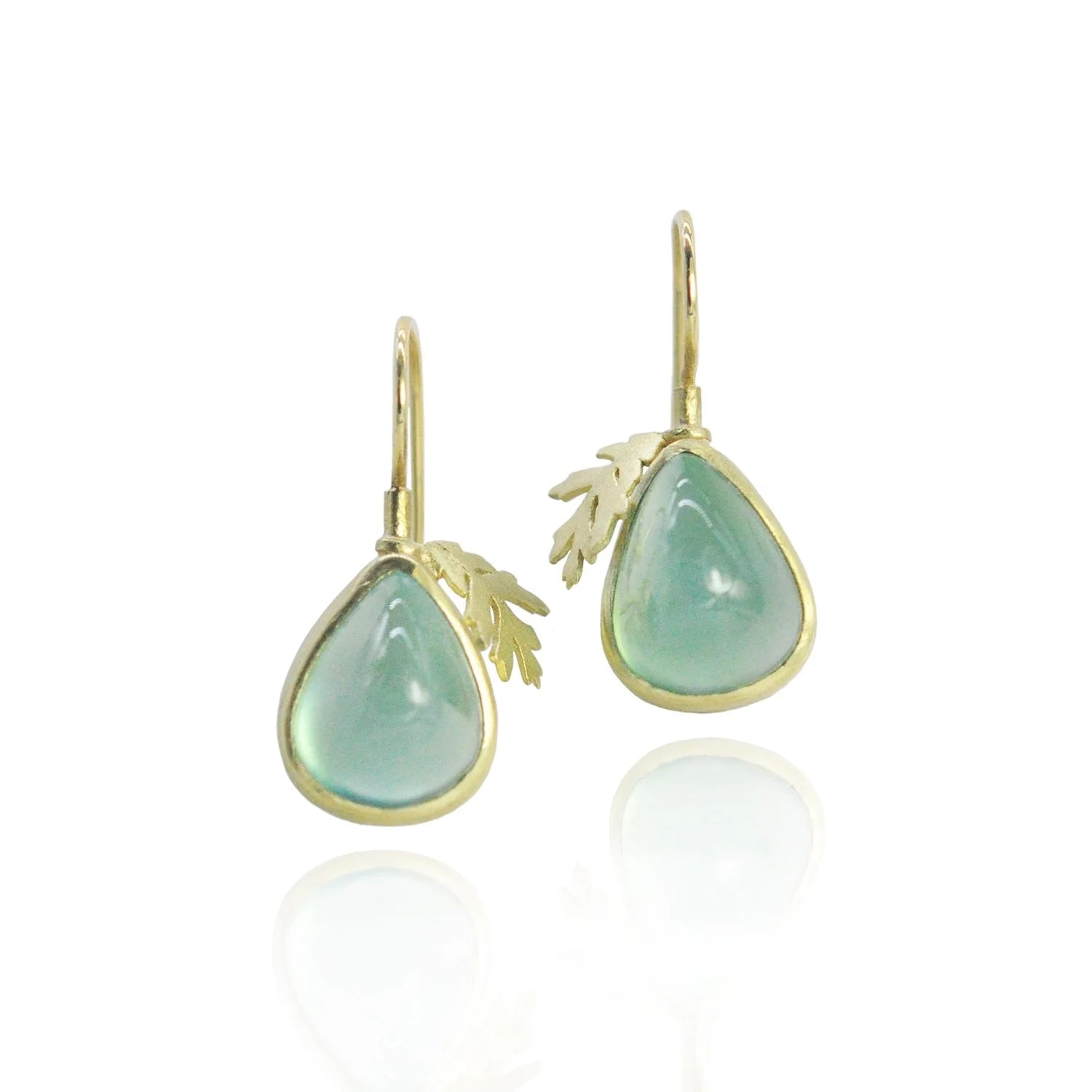 Prehnite & Gold Oak Leaf Earrings | Rebecca Myers Collection