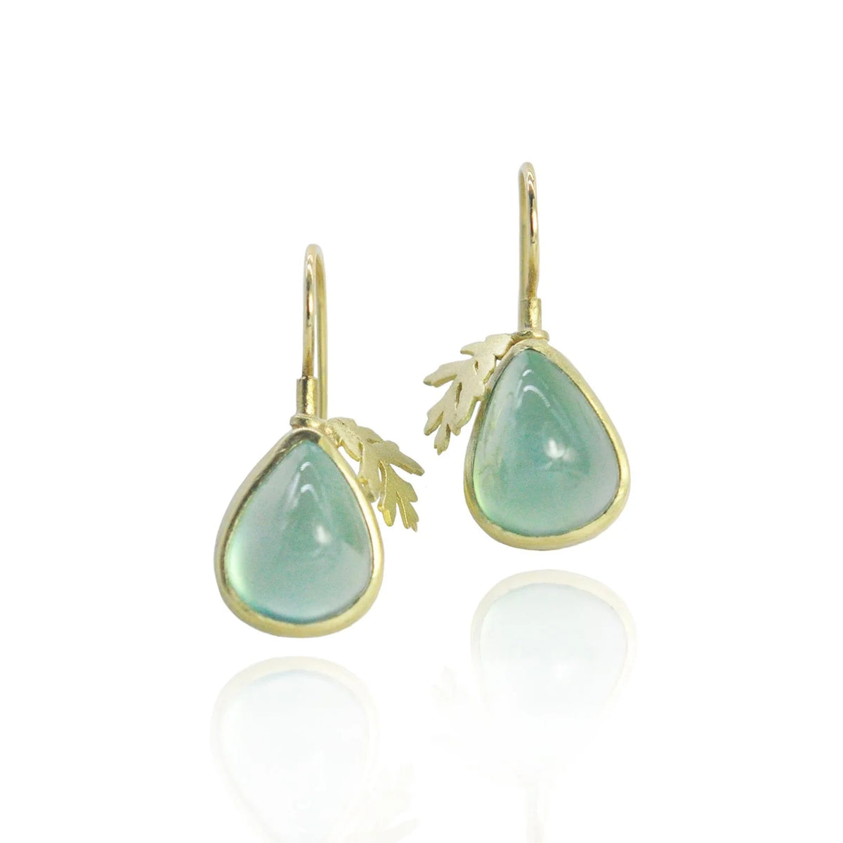 Prehnite & Gold Oak Leaf Earrings | Rebecca Myers Collection