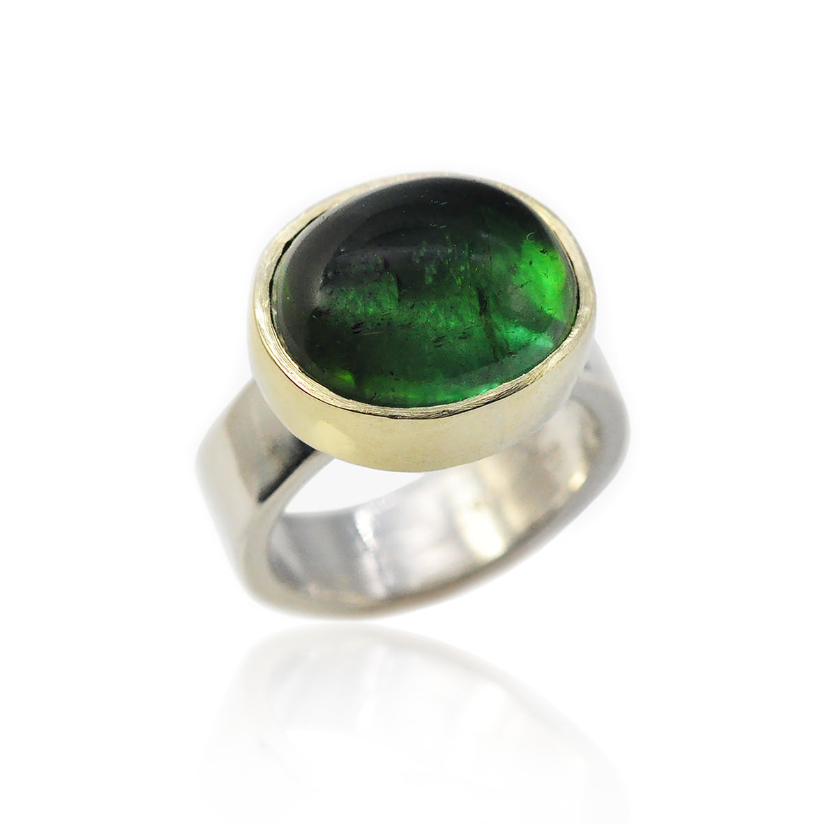 Oval Green Tourmaline Cabochon Ring | Rebecca Myers Collection