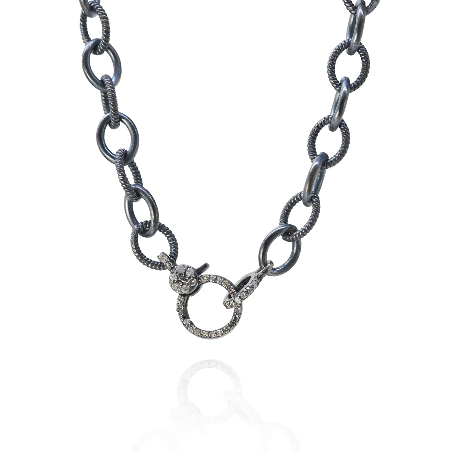 Oxidized Silver Mixed Link Chain with Oxidized Silver & Diamond Clasp | Rebecca Myers Collection
