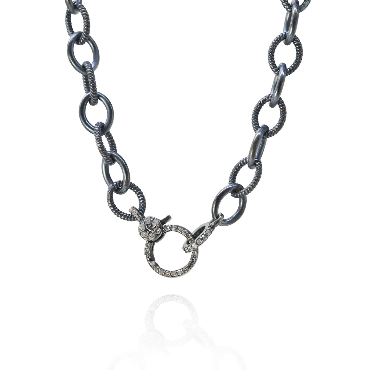 Oxidized Silver Mixed Link Chain with Oxidized Silver & Diamond Clasp | Rebecca Myers Collection