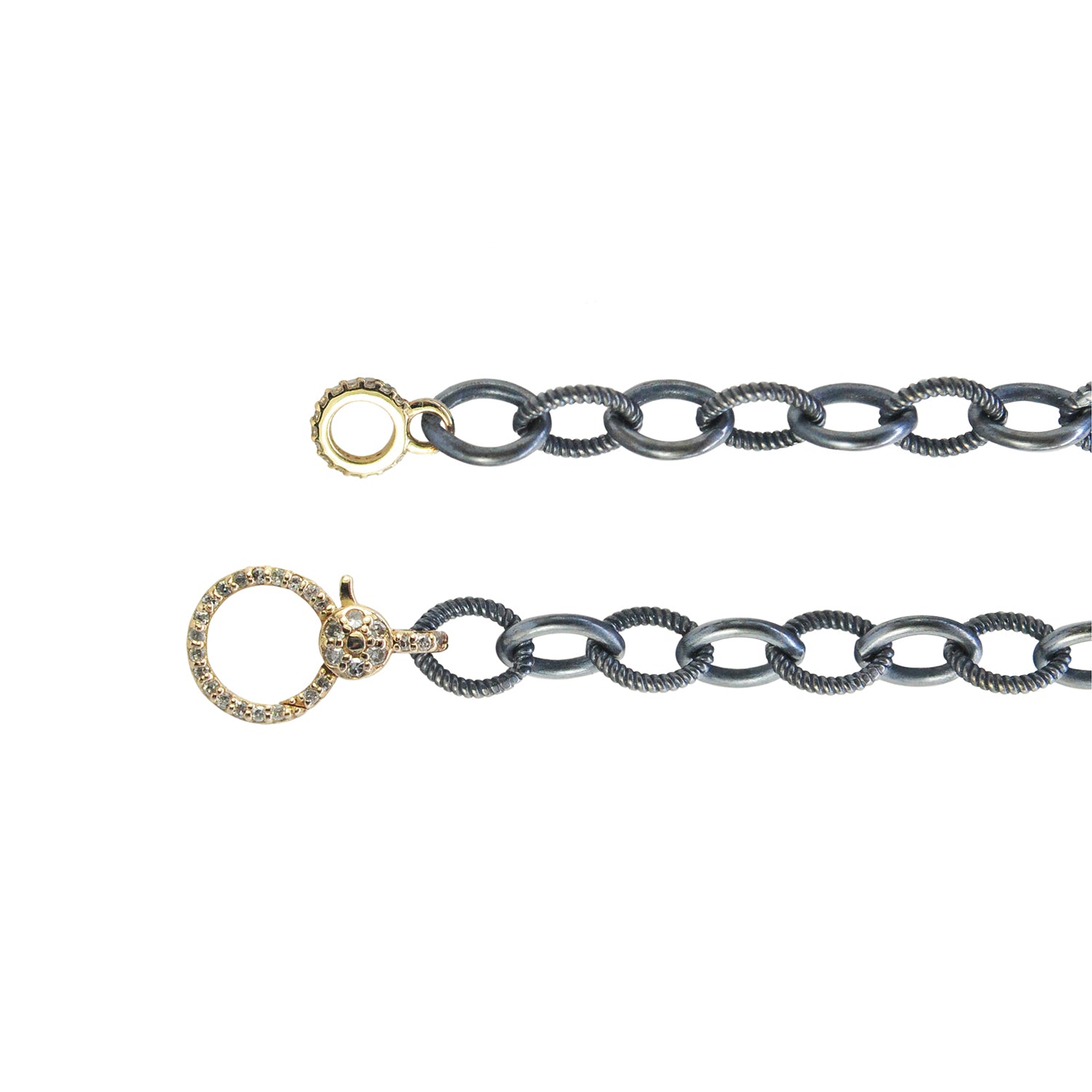 Oxidized Silver Mixed Link Chain with Gold & Diamond Clasp | Rebecca Myers Collection