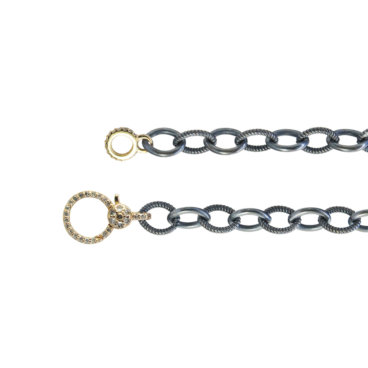 Oxidized Silver Mixed Link Chain with Gold & Diamond Clasp | Rebecca Myers Collection