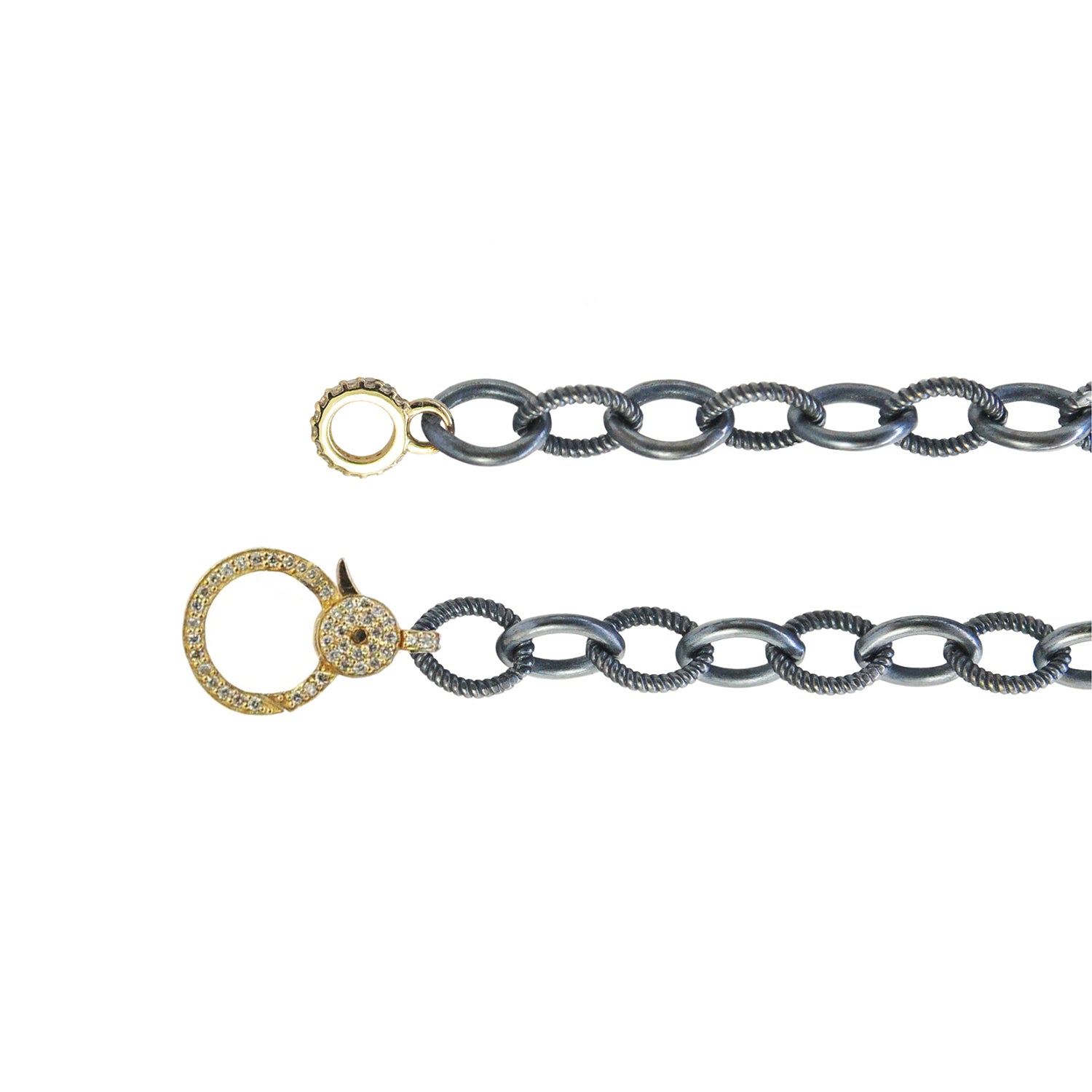 Oxidized Silver Oval Mixed Link Chain with Large 14k Yellow Gold Clasp | Rebecca Myers Collection