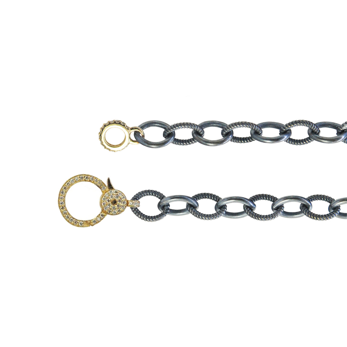 Oxidized Silver Oval Mixed Link Chain with Large 14k Yellow Gold Clasp | Rebecca Myers Collection