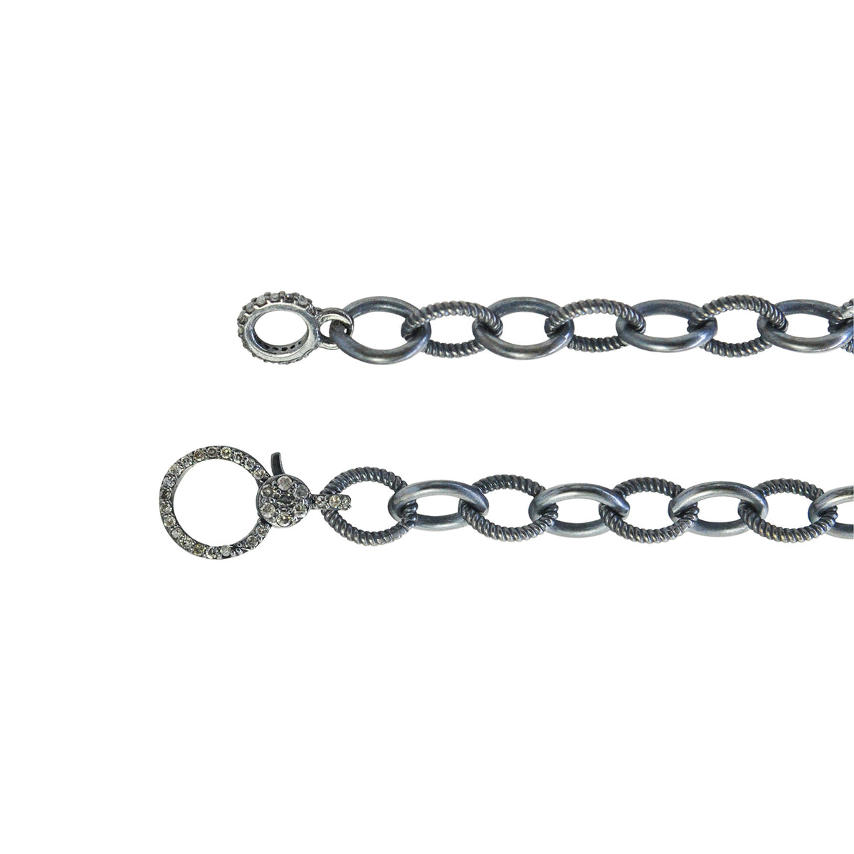 Oxidized Silver Mixed Link Chain with Oxi Silver & Diamond Clasp | Rebecca Myers Collection