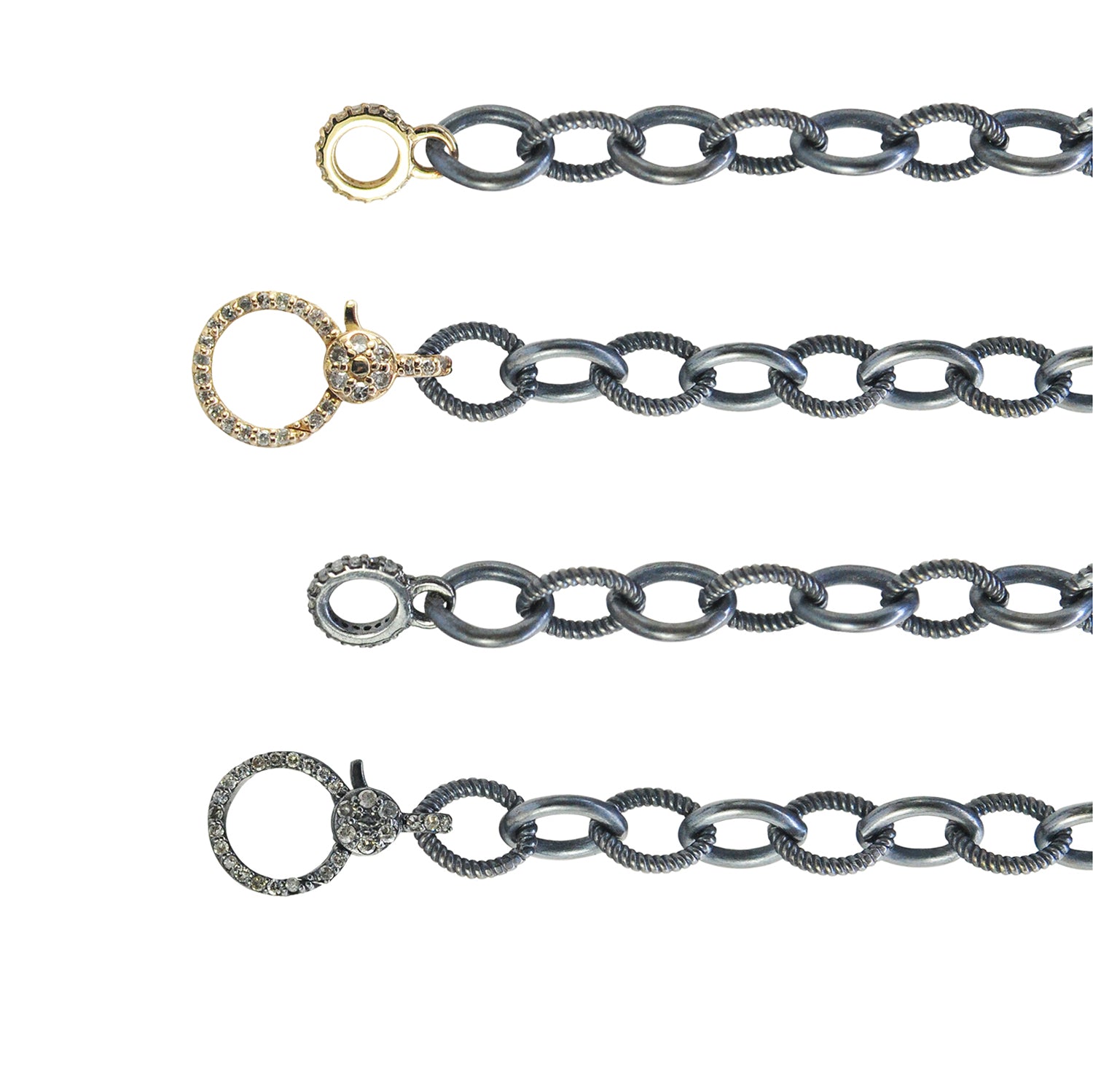 Oxidized Silver Mixed Link Chains with Gold or Oxi Silver Diamond Clasps | Rebecca Myers Collection