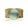 Oval Prehnite, Gold, & Silver Oak Leaf Ring with Diamond Edge | Rebecca Myers Design