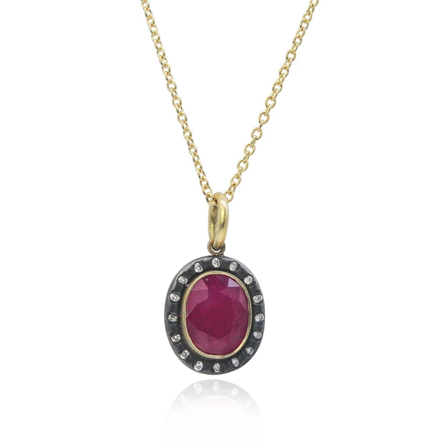 Ruby Halo Pendant on chain | Rebecca Myers Collection