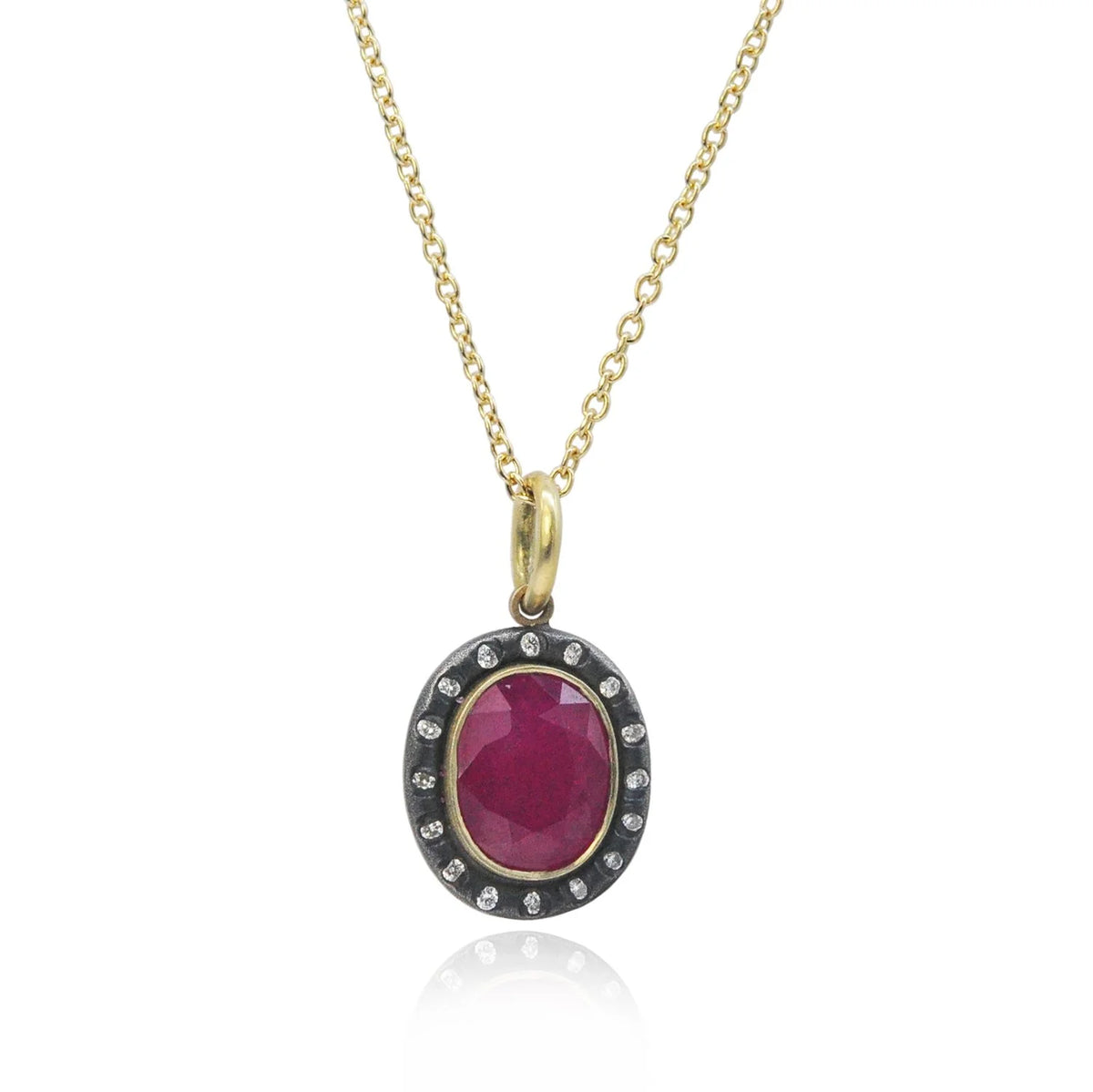 Ruby Halo Pendant on chain | Rebecca Myers Collection