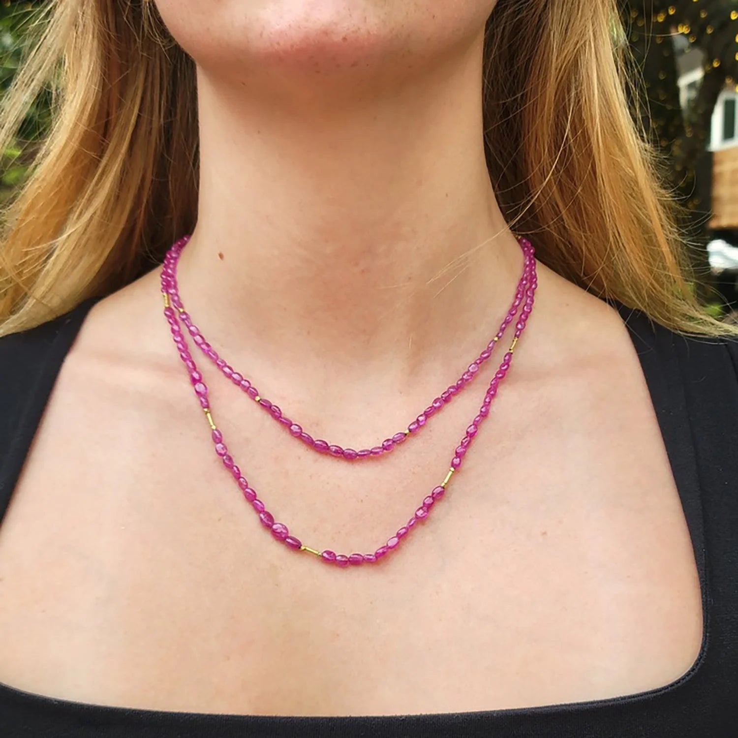 Oval Shaped Pink Sapphire Beaded Necklaces | Rebecca Myers Collection