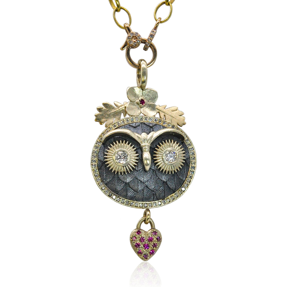 Owl Pendant on 18k Yellow Gold Oval Link Chain | Rebecca Myers Collection 