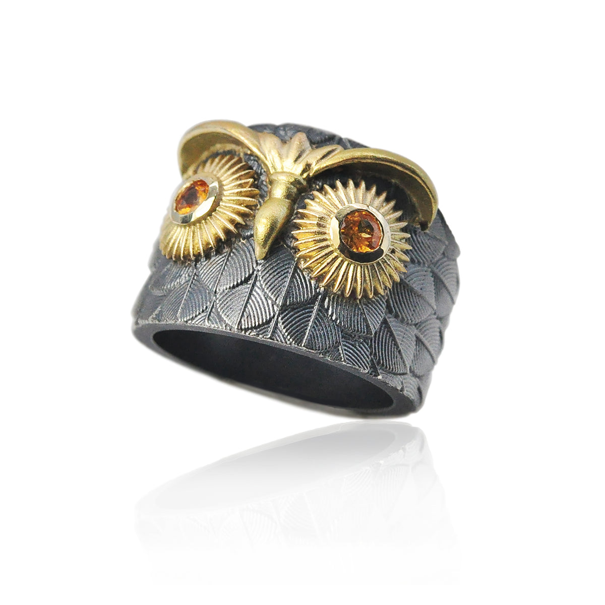 Owl Ring with Yellow Sapphire Eyes | Rebecca Myers Collection