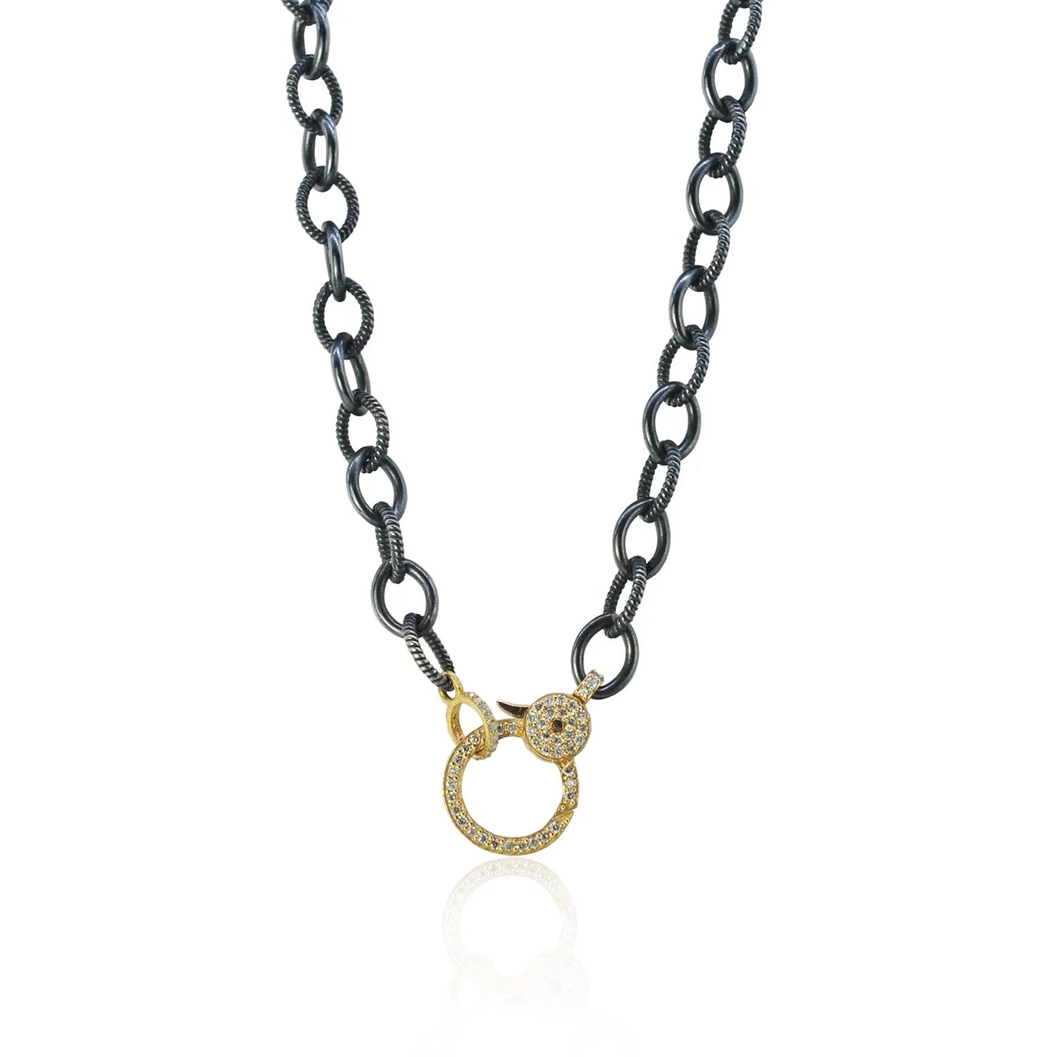 Oxidized Silver Oval Mixed Link Chain with Large 14k Yellow Gold Clasp | Rebecca Myers Collection