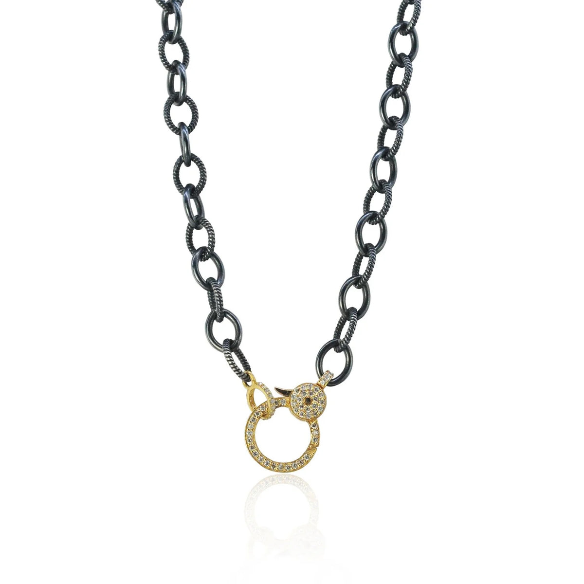 Oxidized Silver Oval Mixed Link Chain with Large 14k Yellow Gold Clasp | Rebecca Myers Collection