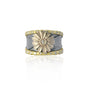 Oxidized Silver Feather Band with White Gold Shasta Daisy & Pave Diamond Edges | Rebecca Myers Collection