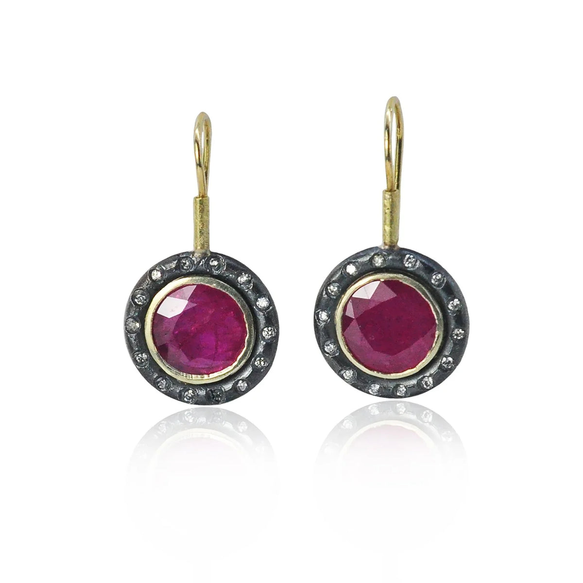 Round Ruby Halo Earrings | Rebecca Myers Collections