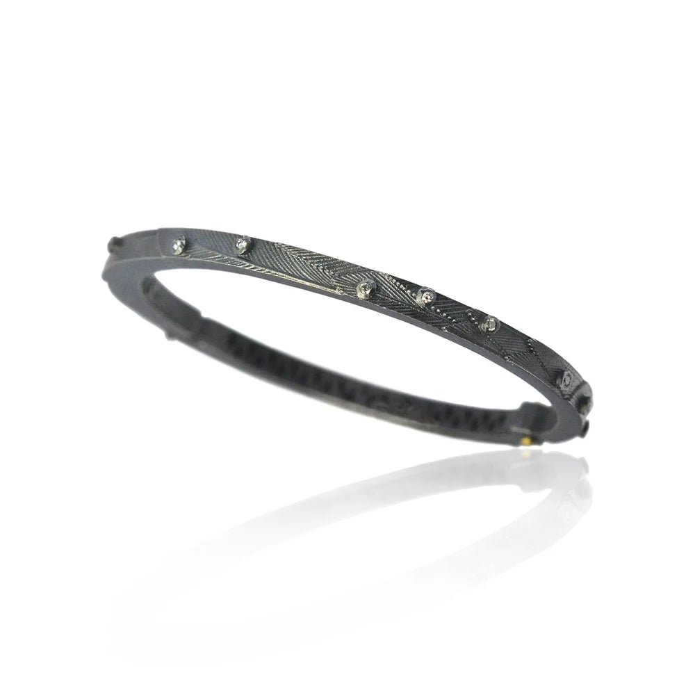 Feather & Tube Set Diamond Bracelet in Oxidized Silver | Rebecca Myers Collection