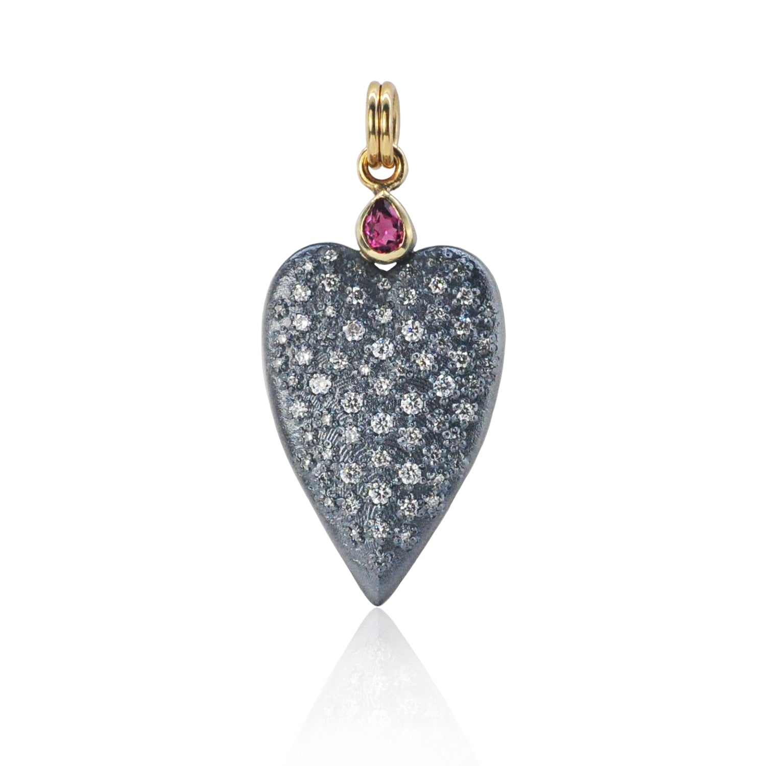 Large Pave Diamond Heart Pendant with Ruby Top