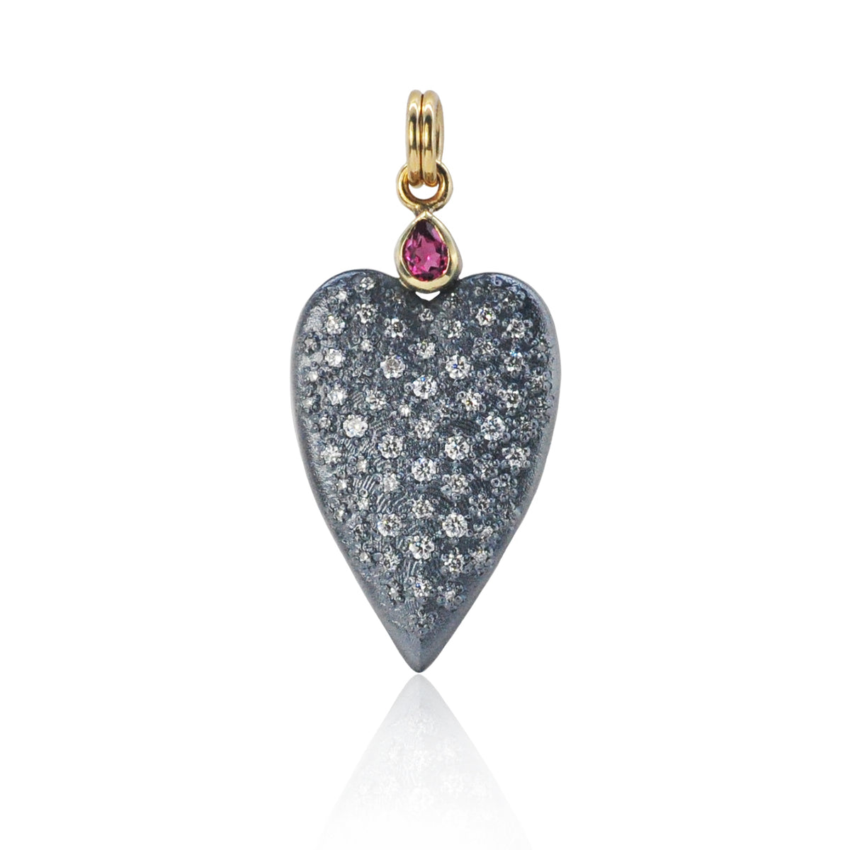 Large Pave Diamond Heart Pendant with Ruby Top