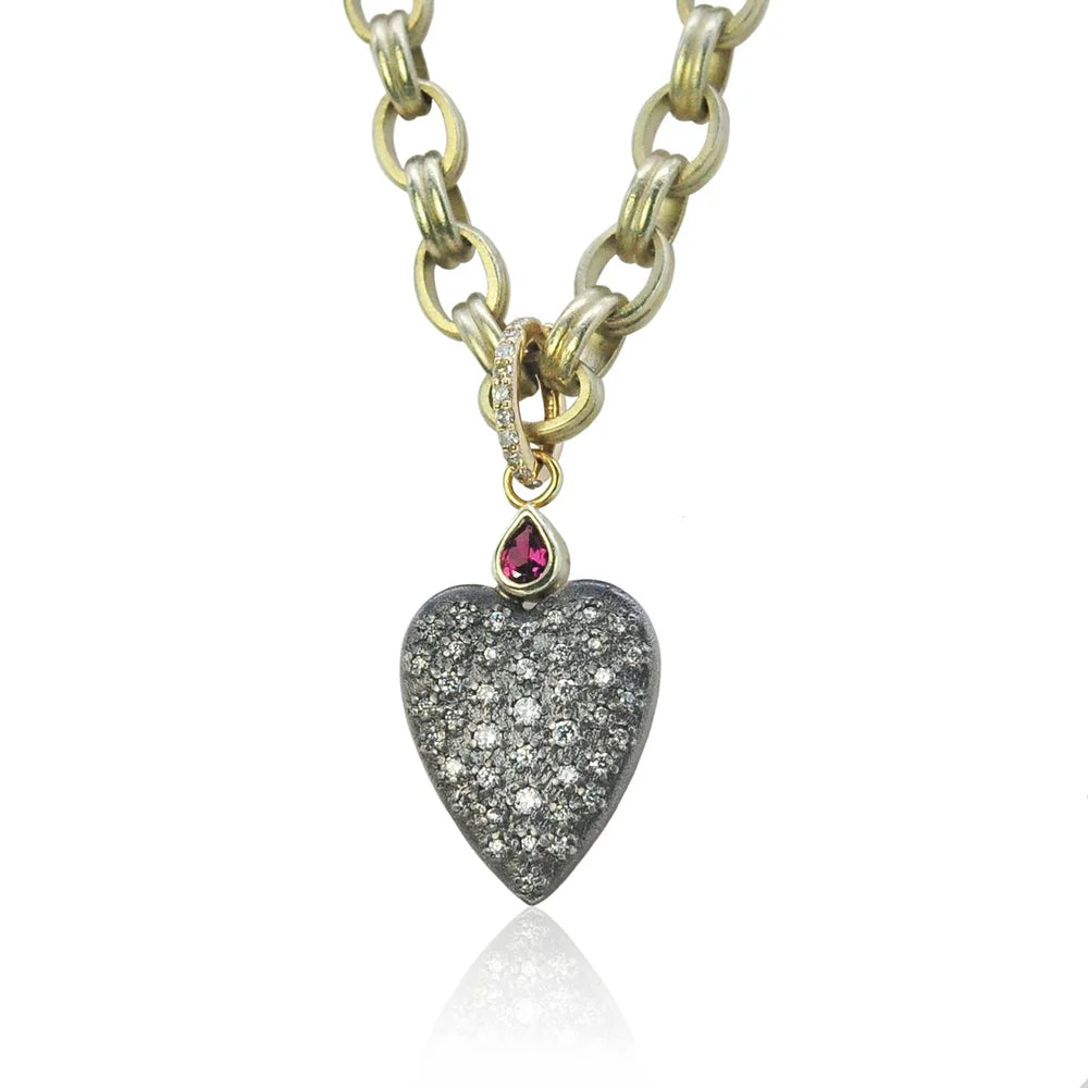 Large Oxidized Silver & Diamond Heart Pendant | Rebecca Myers Collection