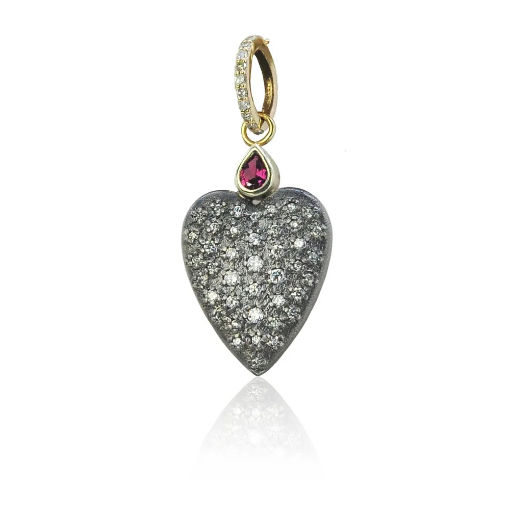 Large Oxidized Silver & Diamond Heart Pendant | Rebecca Myers Collection