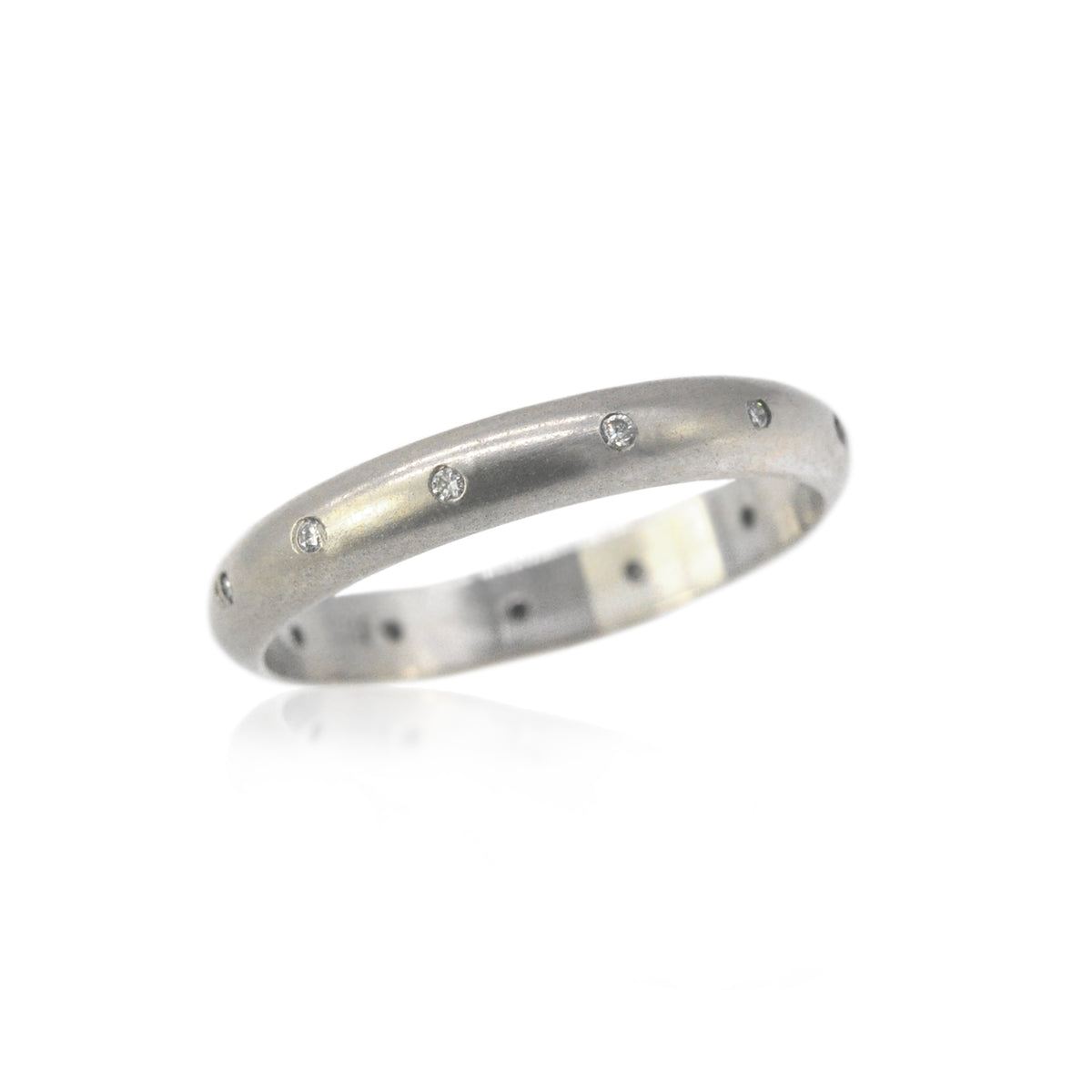 Slender Round White Gold Infinity Band  with Flush Set Diamonds | Rebecca Myers Collection