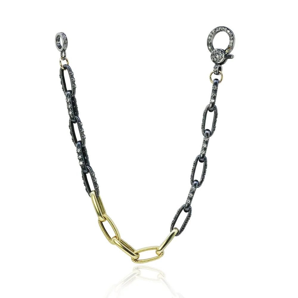 Oblong Link Necklace and Bracelet in Gold, Oxidized Silver with Diamonds | Rebecca Myers Collection