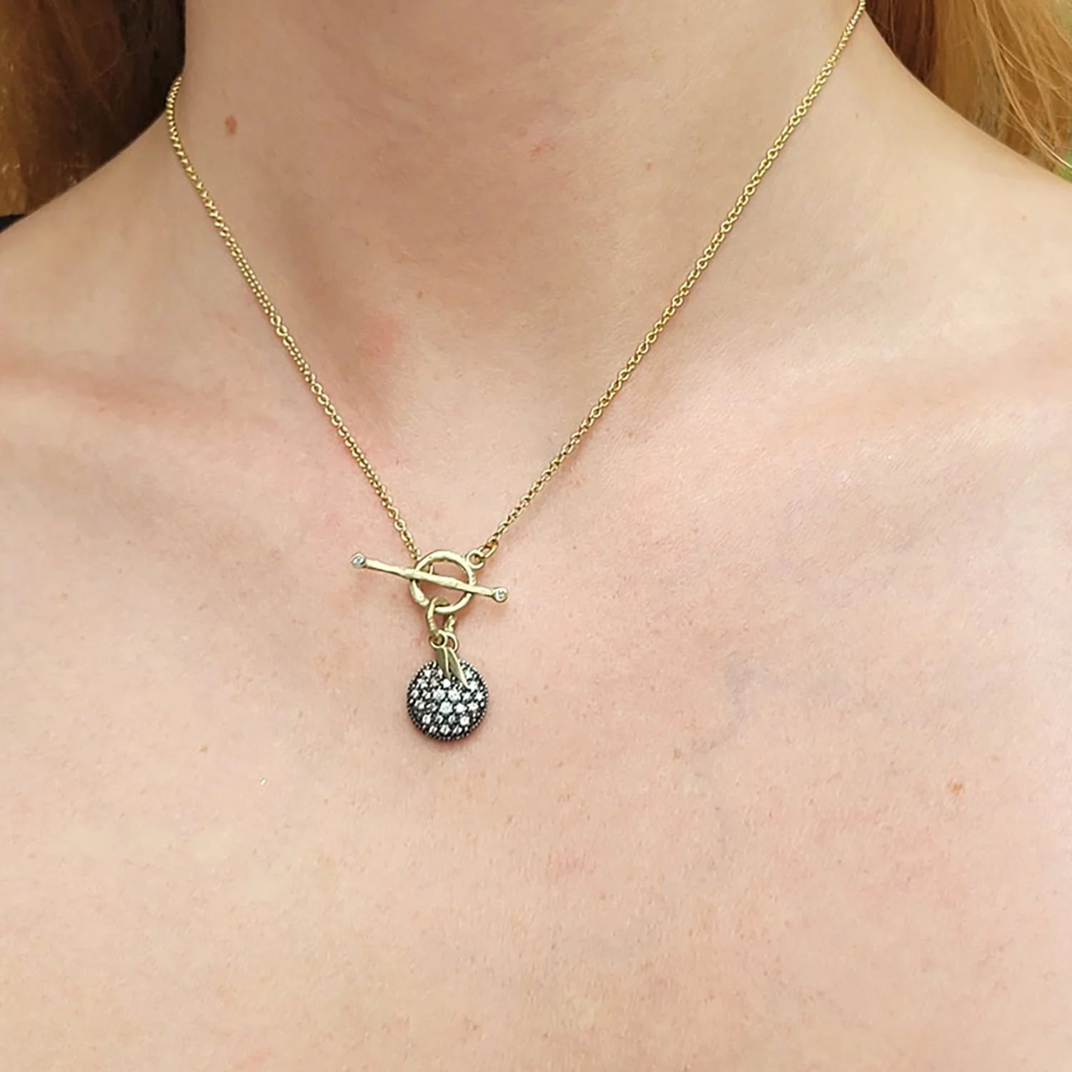 Pave Disc with Bamboo Leaf Charms Jewelry Set | Rebecca Myers Collection