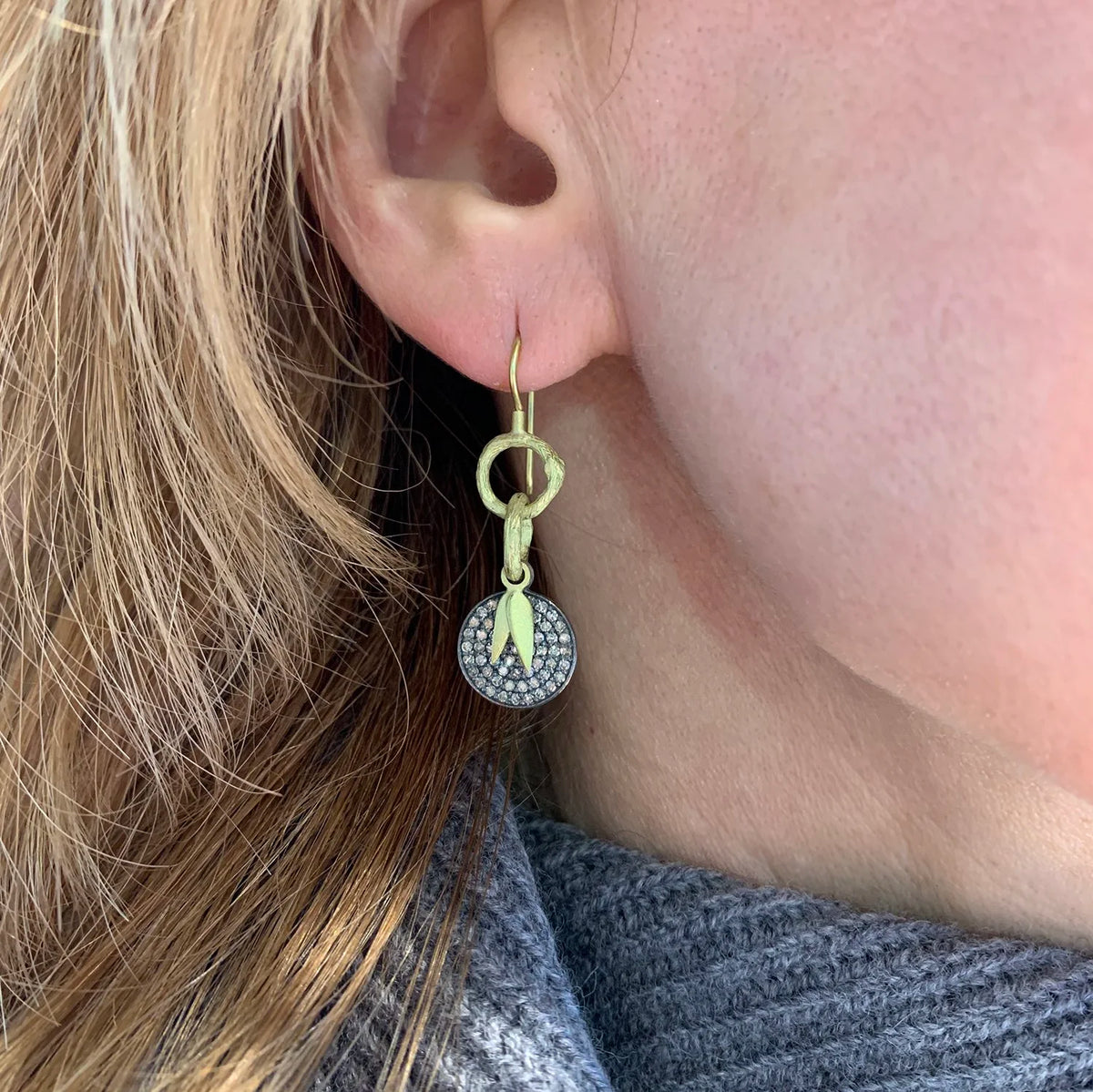 Pave Disc with Bamboo Leaf Charms Jewelry Set | Rebecca Myers Collection