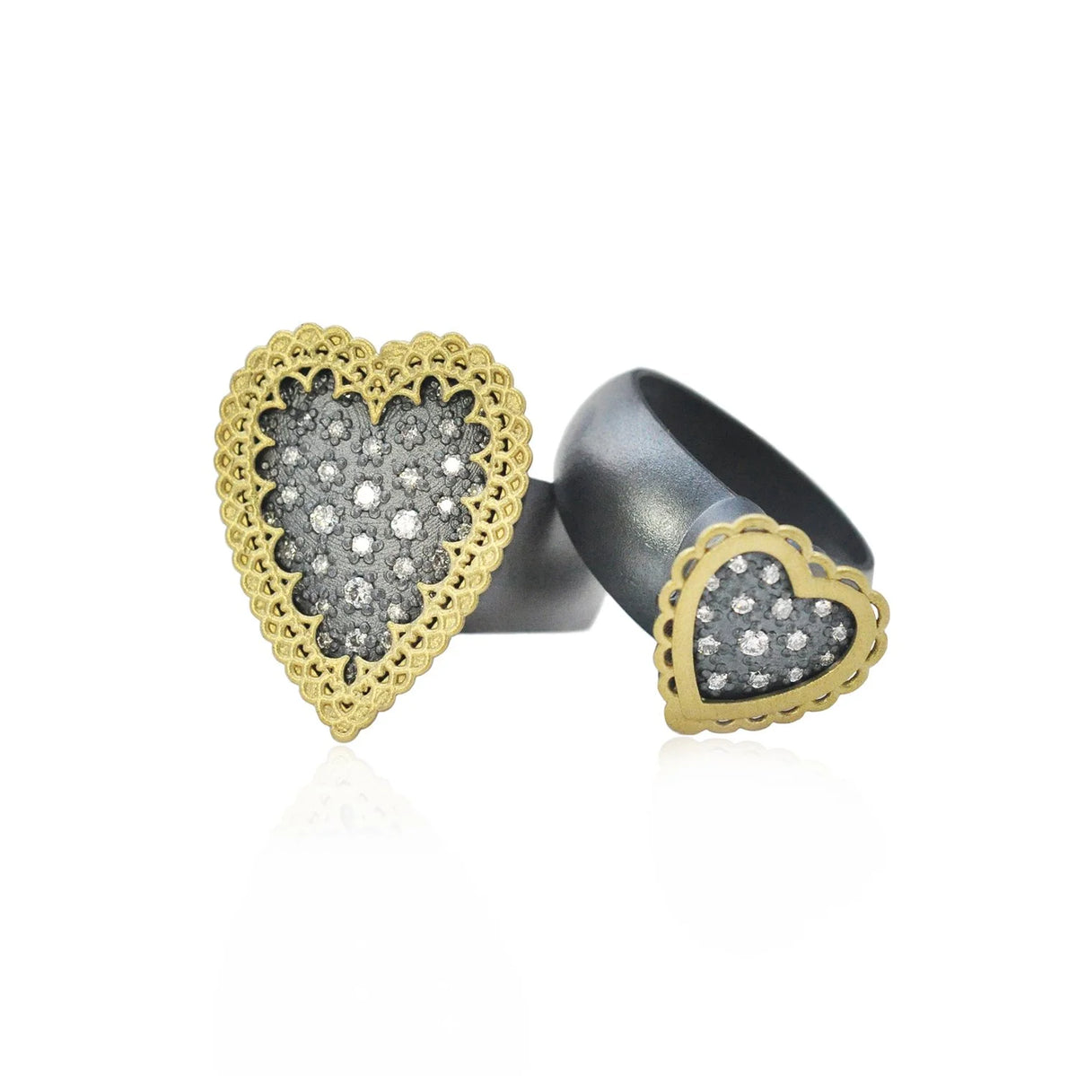 Framed Pave Diamond Heart Locket Rings, Large & Small sizes | Rebecca Myers Collection