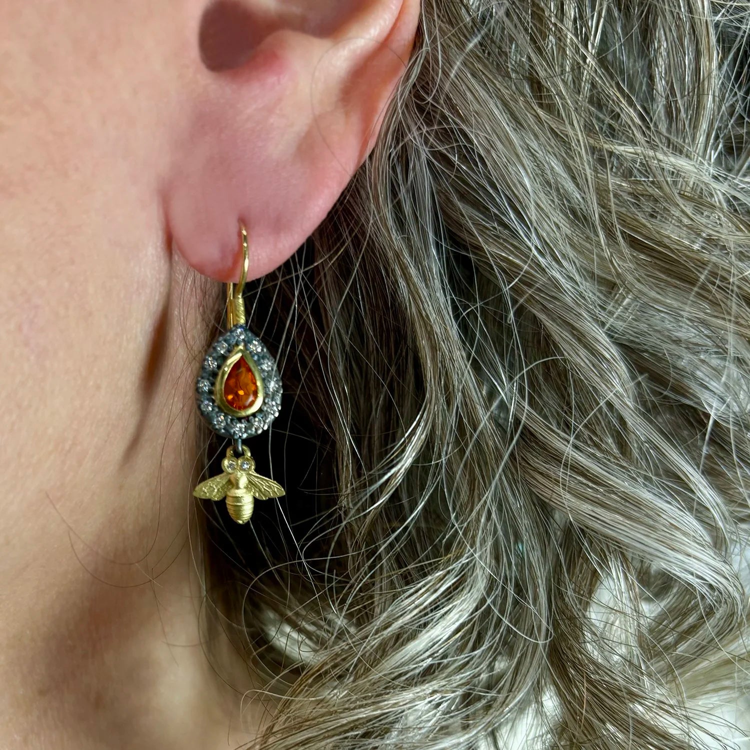 Halo Earrings with Bee Drops | Rebecca Myers Collection