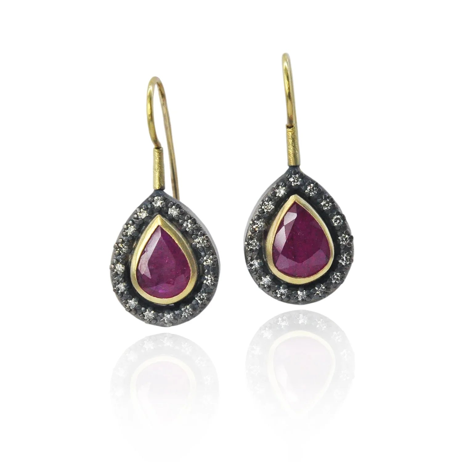 Pear Shaped Ruby Halo Earrings | Rebecca Myers Collections