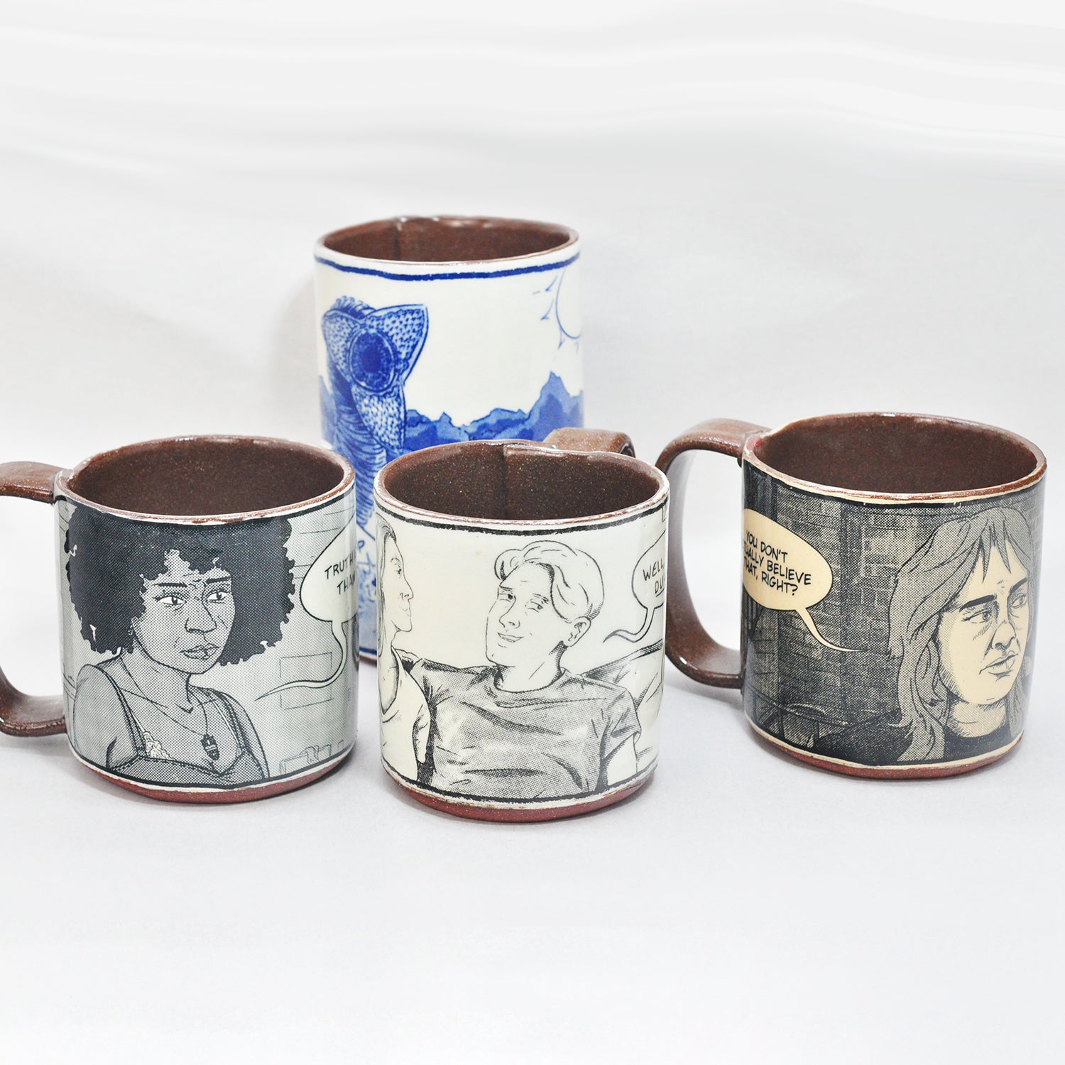 Tall Original Ian Petrie Manga Blue, Black & White Mugs & Tumbler, grouping | Rebecca Myers Collection