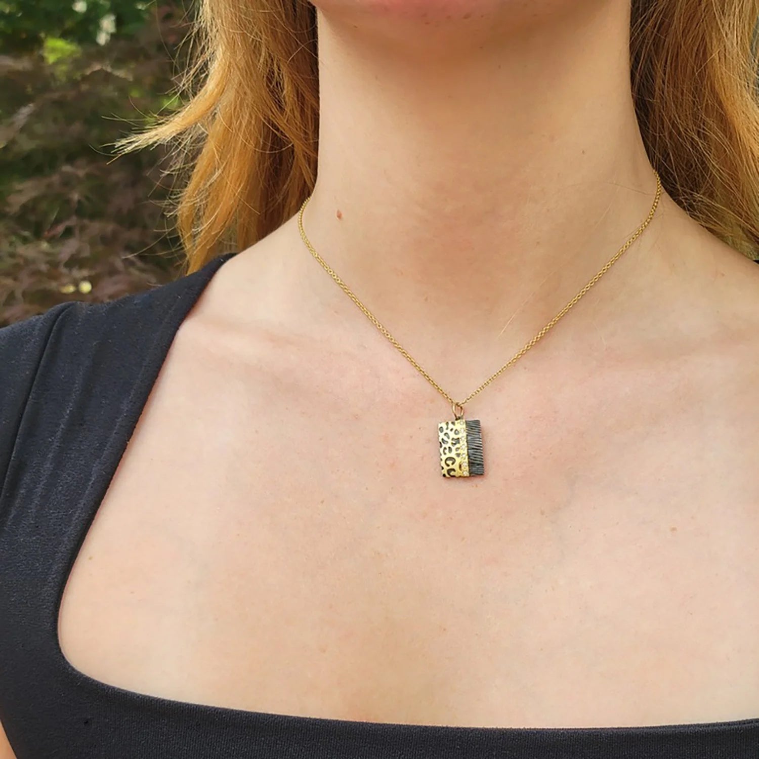 Gold and Silver Cheetah Print Pendants with Diamonds | Rebecca Myers Collection