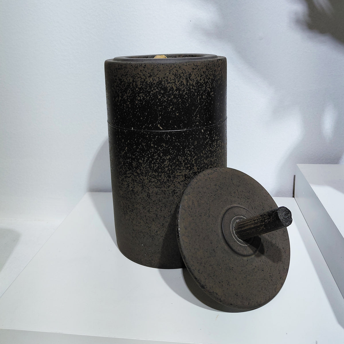 Tall Lidded Ceramic Jars by Romulus Craft, lid removed| Rebecca Myers Collection