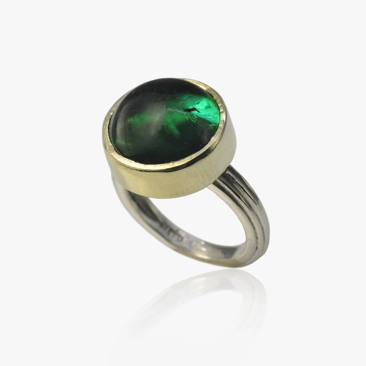 Round Green Tourmaline Cabochon Ring | Rebecca Myers Collection