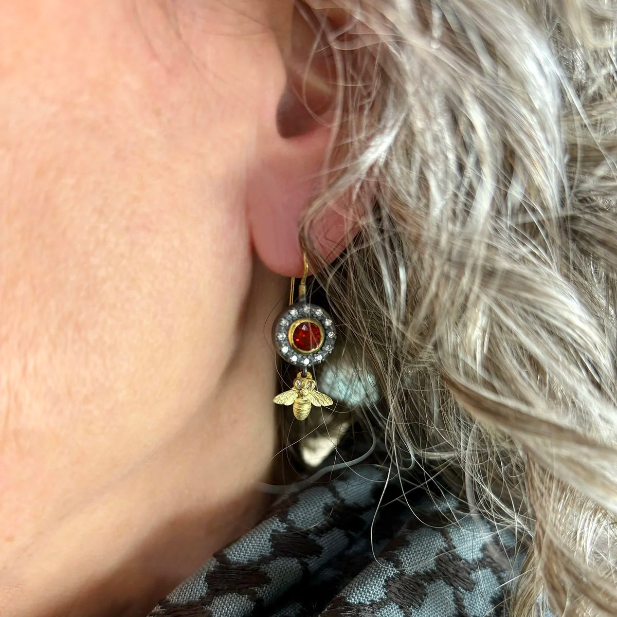 Halo Earrings with Bee Drops | Rebecca Myers Collection