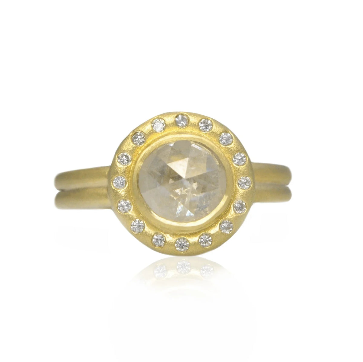 Light Gray Round Natural Diamond Halo Rings | Rebecca Myers Collection