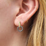 Round and Oblong Link Earrings in Gold & Oxidized Silver with Diamonds on white female model with blonde hair | Rebecca Myers Collection