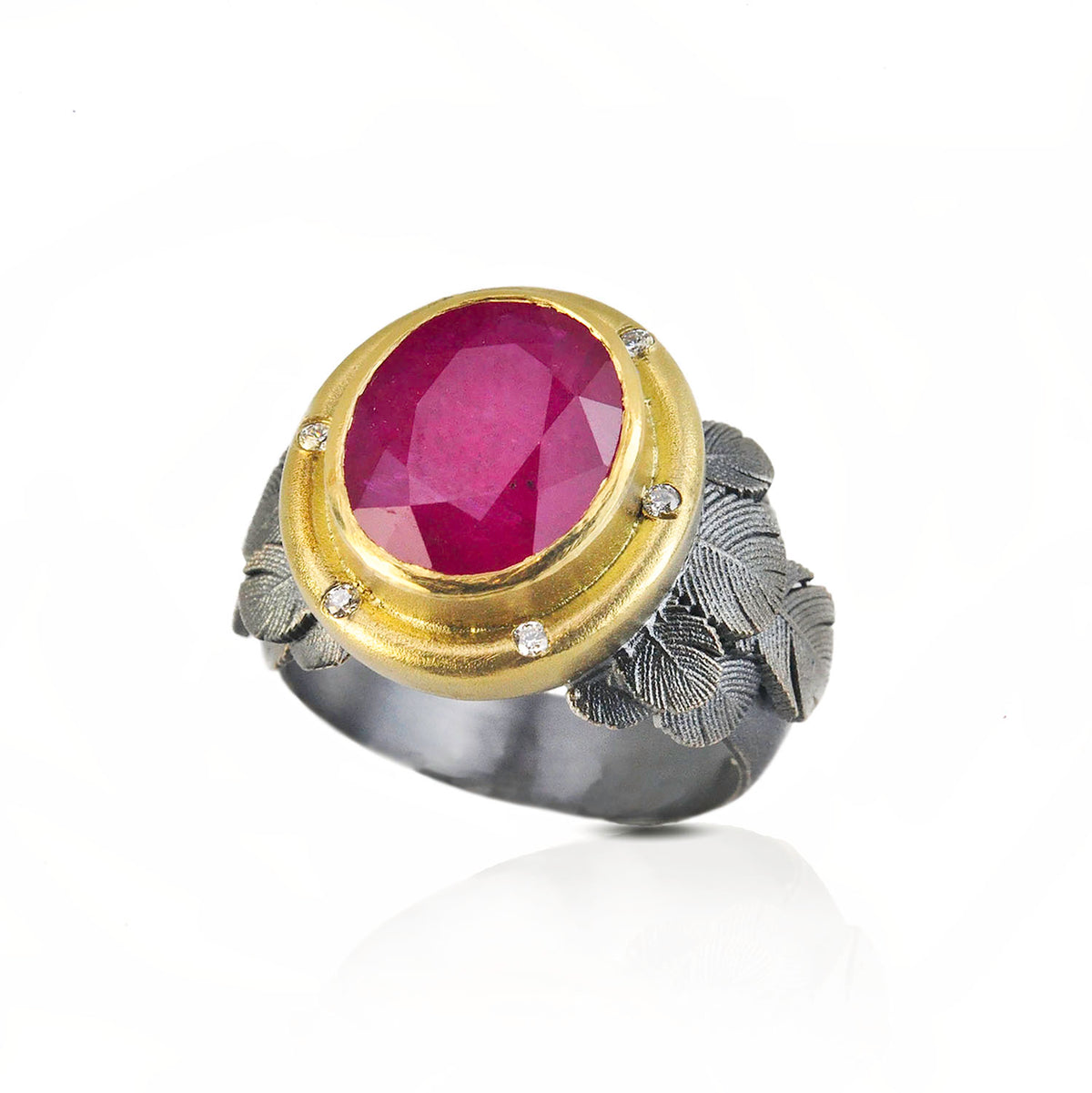 Faceted Oval Ruby Feather Ring | Rebecca Myers Collection