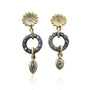 Gold & Diamond Shasta Daisy and Round Pave Link Earrings with Marquise Cut Grey Diamonds | Rebecca Myers Collection