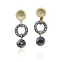 Gold & Diamond Shasta Daisy and Round Pave Link Earrings with Round Black Diamond Beads | Rebecca Myers Collection